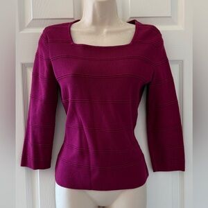 Geoffrey Beene 🌺 Square-Neck 3/4 Sleeve Cotton Sweater Womens Small Fuchsia Pink